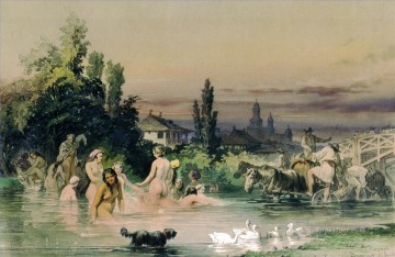  desnudos Pintura - bañándose desnudos en el río rural Amadeo Preziosi Neoclasicismo Romanticismo